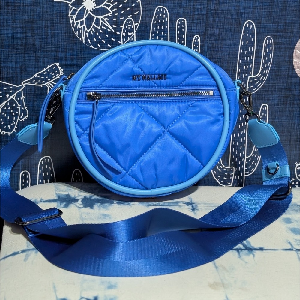 MZ Wallace Nylon Quilted Tambourine Crossbody Bag True Blue/Gunmetal